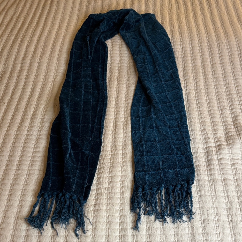 Indigo Blue Velour Scarf with Fringe